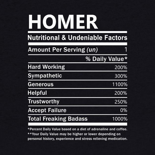 Homer Name T Shirt - Homer Nutritional and Undeniable Name Factors Gift Item Tee by nikitak4um